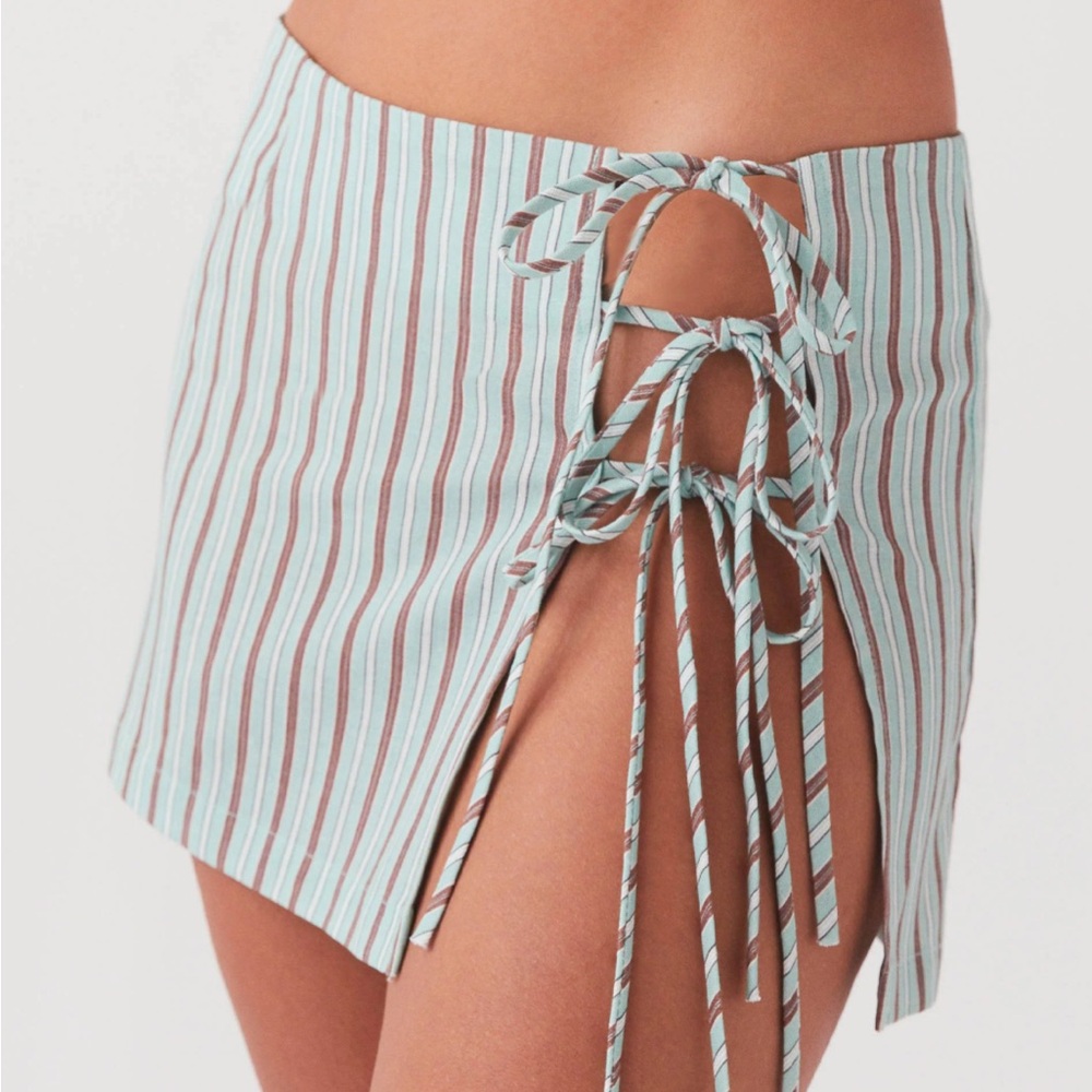 Striped Lace-Up Mini Skirt